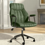 Black Leather Office Desk Chair with Wheels and Arms, Height Adjustable,
