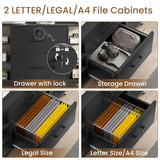 44" File Cabinet, Filing Cabinets fits Legal, Letter, A4 Size, 2 Drawer Office