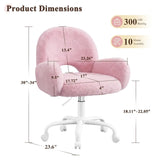 Vanity Chair Round Hollow Back Height Adjustable Faux Fur Wheels Arms Makeup Bedroom
