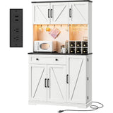 Dripex 71 Pantry Cabinet with Charging Station, Farmhouse Kitchen Pantry Storage Cabinet