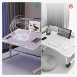 Laptop lap desk for bed use, purple ABS plastic, includes cooling fan, adjustable