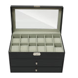 3 Tier Watch & Jewelry Box w/ 12 Watch Slots Tip Tier and 2 Pull -Out Drawers