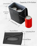 Black Quilted PU Leather Car Trash Bin With Integrated Tissue Dispenser, Leakproof Mini Garbage Holder Featuring Adjustable