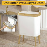 Bathroom Trash Can with Lid, Plastic Garbage Can with Legs, 4 Gallon Gold Trash Bin with Push Button,
