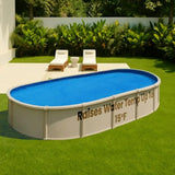 Oval swimming pool cover for water conservation and debris protection