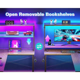 L Shaped Desk Gaming Desk with LED Light Power Outlet 53 Inch Reversible L Shaped Computer Table