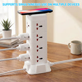 Flat Plug Surge Protector Tower Extension Cord w/ 12 AC Outlets 3 USB Ports