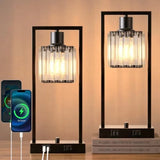 Industrial Table Lamps Set of 2 Black Bedside Lamp with USB A+C Ports
