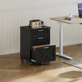 3 Drawer Rolling File Cabinet with Lock & Casters, Wooden Mobile Storage