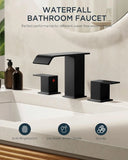 8 Inch Widespread 3 Hole Bathroom Faucet, Matte Black Waterfall Spout
