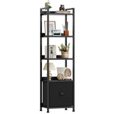 JHK Wood 5 Tier Bookshelf with 1 Fabric Drawer Multi-Functional Display Standing Shelf for Books