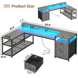 67" L Shaped Desk with Drawers, Computer Office Desk with Storage Shelves