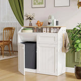 20 Gallon Wooden Freestanding Trash Can Cabinet with Flip Door, Recyclable, Hidden Design for Kitchen