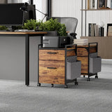 2Drawer Mobile File Cabinet with Wheels Solid Wood Rolling Storage Cabinet
