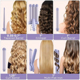 5 In 1 Wand Curling Iron-Curling Wand Set With Hair Straightener, 3 Barrels Hair Crimper Iron