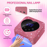 Rechargeable UV LED Nail Lamp 72W Cordless UV Light for Nails With Rhinestone Heart Shaped Manicure Pedicure