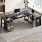 78" Executive Desk with Lockable File Cabinet, L Shaped Office Desk with Power Outlets