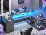 67" L Shaped Desk with Drawers, Computer Office Desk with Storage Shelves