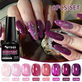 8pcs Nude Jelly Gel Nail Polish Set With Box Translucent Color Semi Permanent Soak Off UV LED Gel