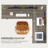 Farmhouse 69" Executive L Shaped Desk with Drawer, Home Office Desk with Charging Station