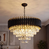 Modern Black & Gold Crystal Chandelier, Dimmable 5-Tier Round K9 Crystal Chandelier