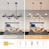 10-Light Matte Black Adjustable Chandelier with Smoked Glass Globe Shades Mid