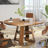 Extendable Round Conference Table 43-59in Wooden Oval Meeting Table