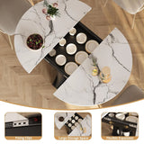 Extendable Dining Table 43"-59" for 4-6, White Faux Marble Round Kitchen Dining Room Table