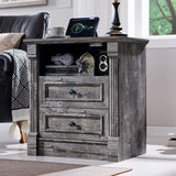 26" Tall 2 Drawer Dresser Nightstand W/ Charging Station For Bedroom
