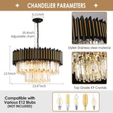 Modern Crystal Chandelier 12-Light Black for Dining Room Living Room Round  Ceiling