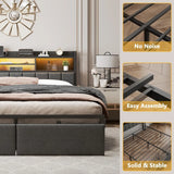 Full Upholstered Storage Bed Frame with LED Lights Charging Station