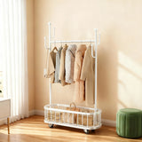 Clothes Rail Movable Clothes Hanging Coat Rack with Storage Basket