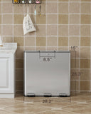 60L 90L Three Compartment Trash Can with Soft-Close Lid, Rectangle Step Trash Can, Fingerprint-R