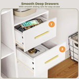 76" Tall Corner Bookshelf, 6-Tier L-Shaped Bookcase with 10 Shelves and 2 Drawers