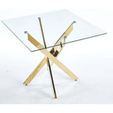 36 Inch Square Tempered Glass Dining Table with Gold Legs for Small Spaces Kitchen