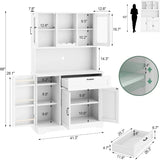 Shintenchi Kitchen Pantry Storage Cabinet Freestanding Buffet Cabinet with Microwave