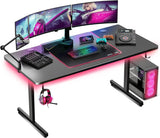 55 Inch Gaming Desk with LED Lights, Large Computer Desk with Mouse Pad