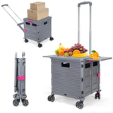 55L Foldable Utility Cart Folding Shopping Cart with Magnetic Lid Telescopic Handle Wear-Resistant 360°Wheel
