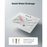 Bathroom Sink, ch Rectangular White Ceramic Vessel Sk with Overflow and 3 Faucet Holes, Drop Modern
