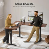 63 x 55 L-Shaped Adjustable Height Desk, Electric Sit-Stand Computer Desk with Splice Board,