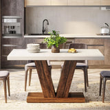 LITTLE TREE 47-Inch Dining Table for 4,Dinner Table with Heavy Duty Pedestal, Farmhouse Eating T