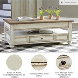 Vintage Inspired Rectangular Lift Top Coffee Table w/ Storage, White&Brown