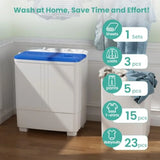 Portable washing machine for apartment/RV/dorm use, plastic housing, white, 20 lbs capacity with 12 lbs wash and 8 lbs spin fun