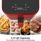 3QT Air Fryer, Small Air Fryer with Digital PP Touch Panel, Red