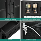 Black Tall Kitchen Pantry Cabinet with Microwave Stand, Storage Hutch, and Acrylic Doors