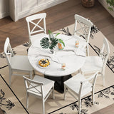 Extendable Dining Table 43"-59" for 4-6, White Faux Marble Round Kitchen Dining Room Table
