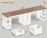Farmhouse Style 96.5 Inch Double Computer Desk 2 Person with Drawers Storage Shelves