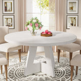 Tribesigns Round Dining Table for 4, 47 Inch Farmhouse Kitchen Table Small Dinner Table Kitchen Dinning Table for Dining Room