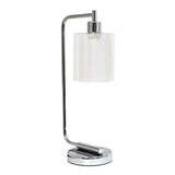 LD1036-CHR Bronson Antique Style Industrial Iron Lantern Desk Bedside Glass Shade