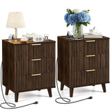 Black Set of 2, 20 Inch Modern Wood Nightstand with Charging Station
